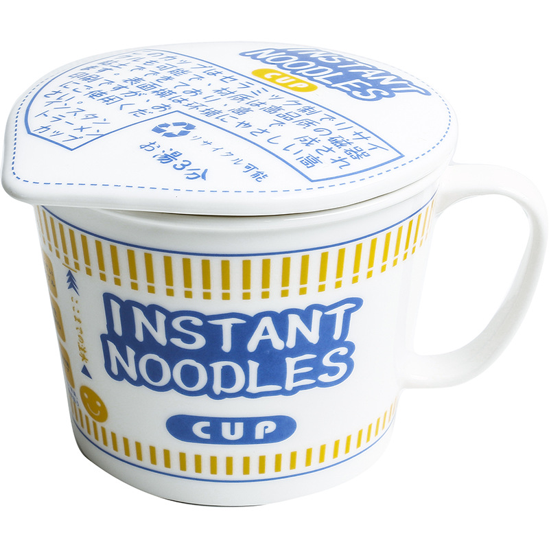 ZC ins creative instant noodle ceramic Cup bowl with cover Student lunch box soup bowl set instant ramen bowl deep set