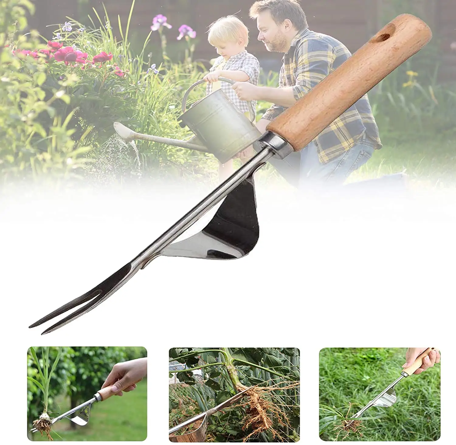 Garden Weeder Tool Lawn Sturdy Digging Puller Hand Weeding Effective Easy Apply Trimming Removal Grass puller Long Handle