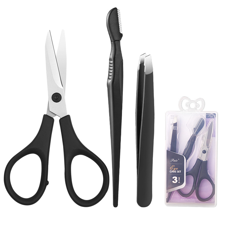3 PCS Eyebrow Scissors Set Eyebrow Trimming Knife Eyebrow Tweezer kit