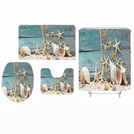 Wholesale 3d printed landscape bathroom elegant shower curtain polyester and mat set