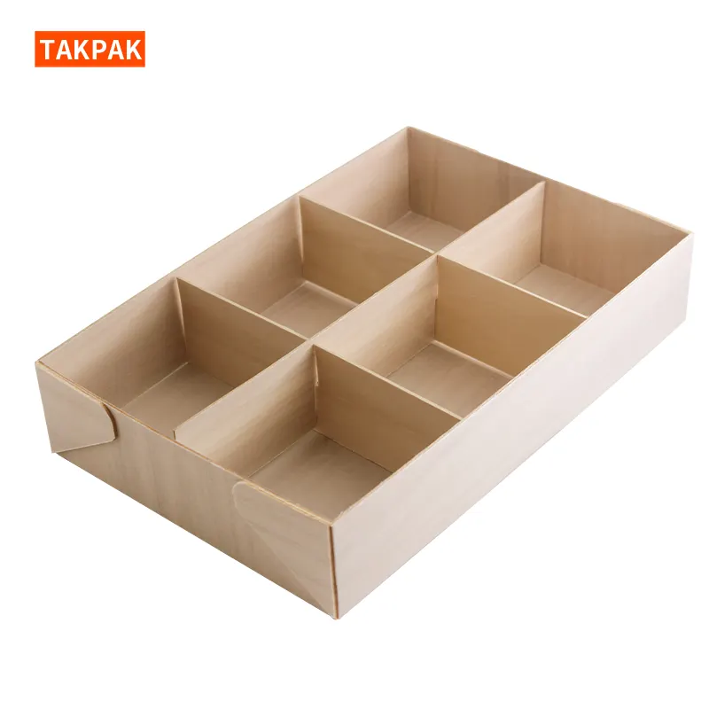 Factory Wholesale Wooden Cake Box Bread Fruit Take Away Box With Grids