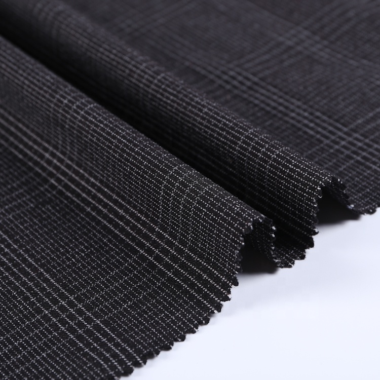 10s R/N/T/SP 260GSM rayon polyester spandex nylon lycra stretch yarn dye plaid grosgrain woven fabric for pants or dress