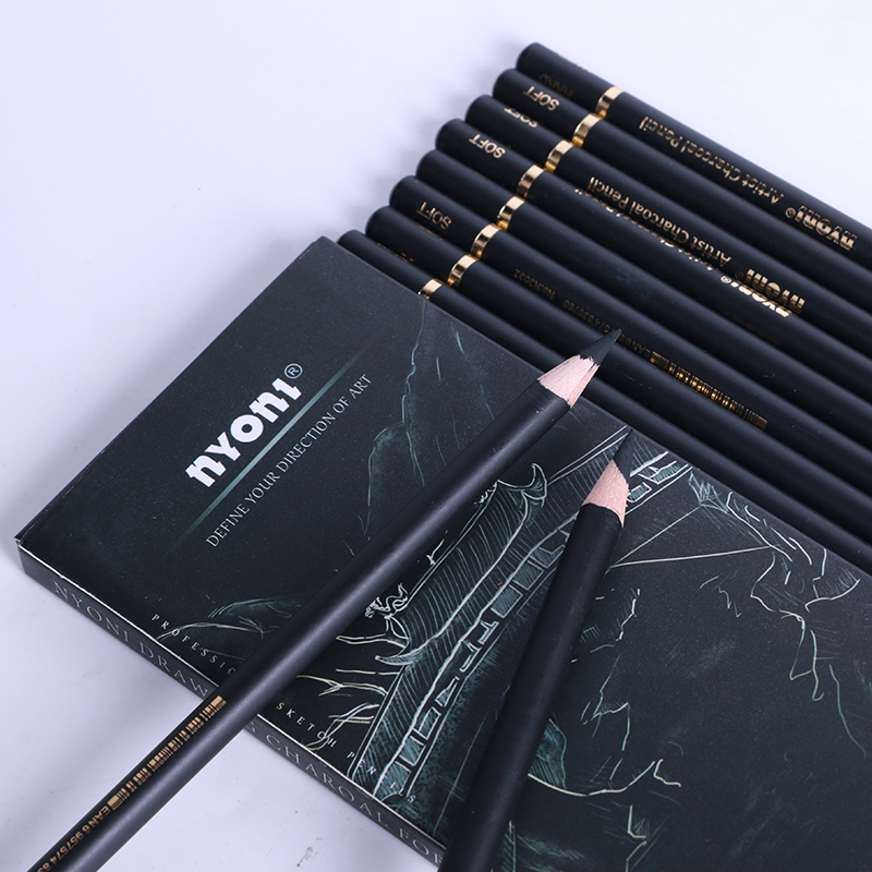NYONI Wood Drawing Charcoal Sketch Pencils Set for Sketch Hard Medium Soft Mixture Natural 10pcs Office & School Pencil