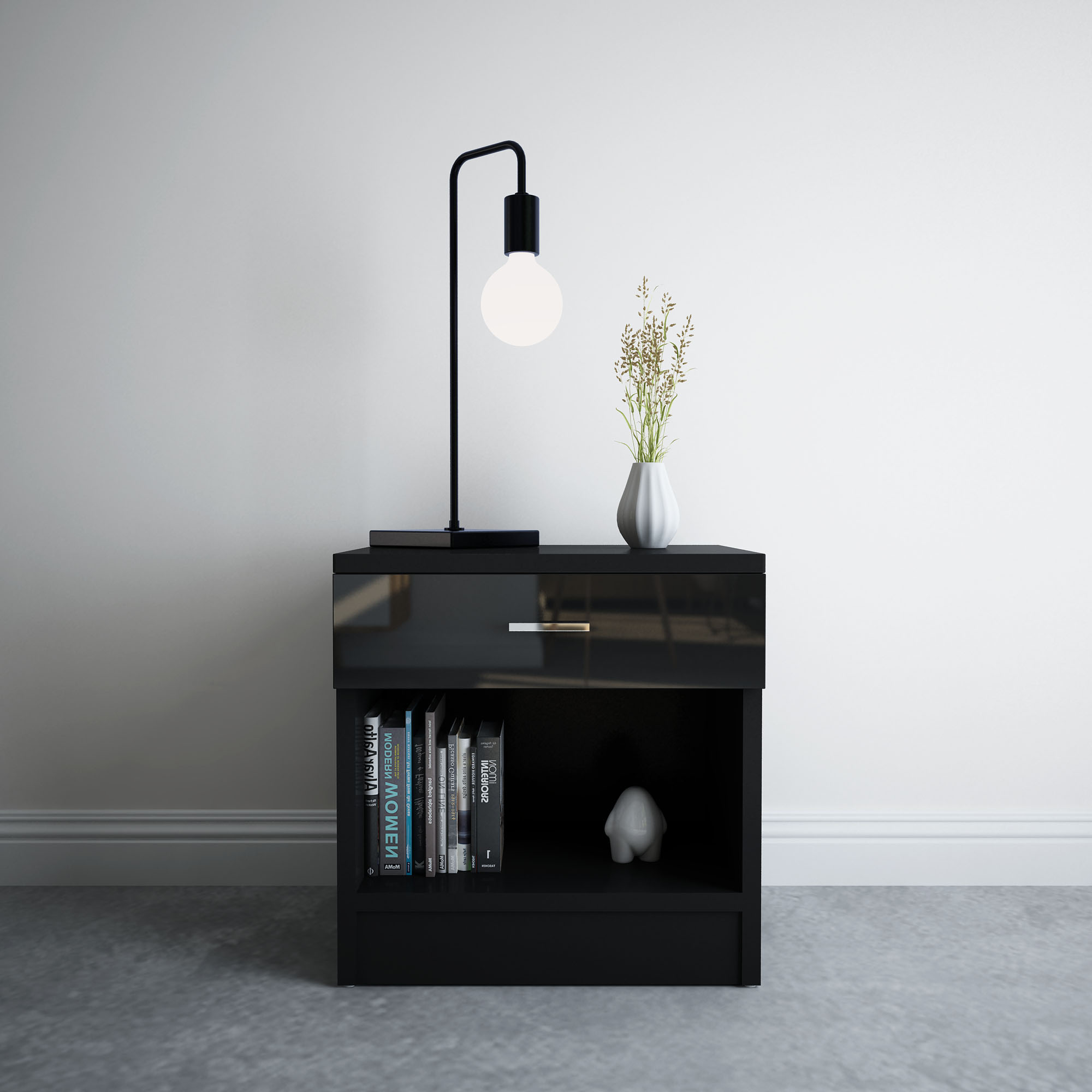 Black Bedside Table High Gloss Cabinet Chest Of Drawer Storage Nightstands Bedroom Furniture