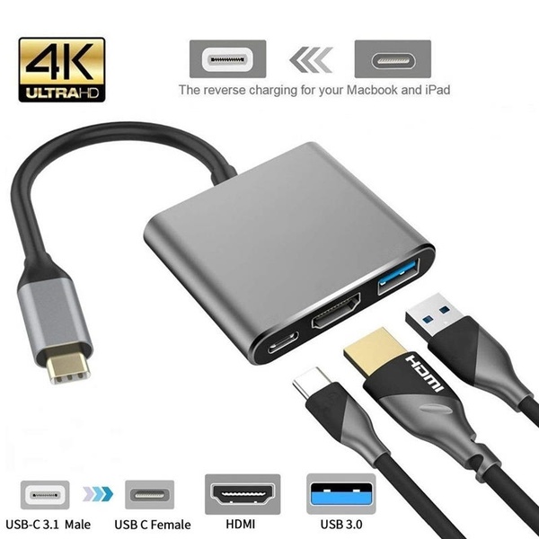 USB Type C HDMI концентратор адаптер 1080P/4K USB-C к HDMI конвертер кабель с 3,1 USB порт зарядки для MacBook iPad Air iPhone