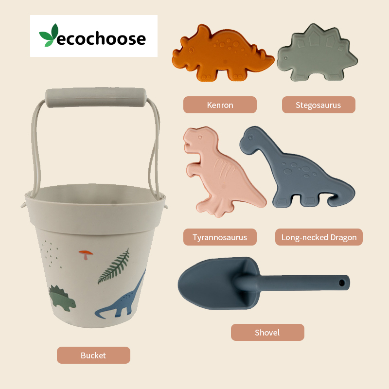 Ecochoose Children's 6pcs set seaside beach playing water and sand digging silicone beach toys