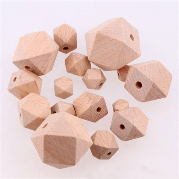 Beech wood polygon beads wooden teething beads custom craft bulk beads