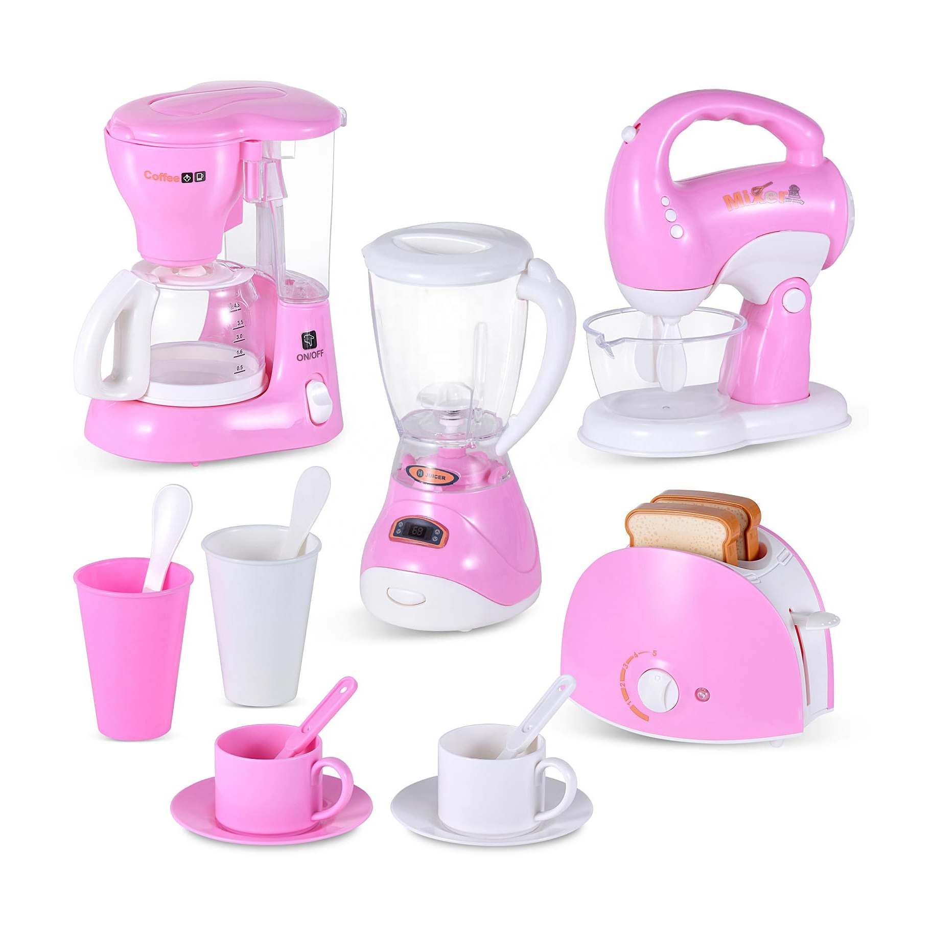 Kitchen Appliances Toys Play Kitchen Accessories Pretend Kitchen Toy Coffee Maker Mixer, Toaster with Realistic Light and Sounds