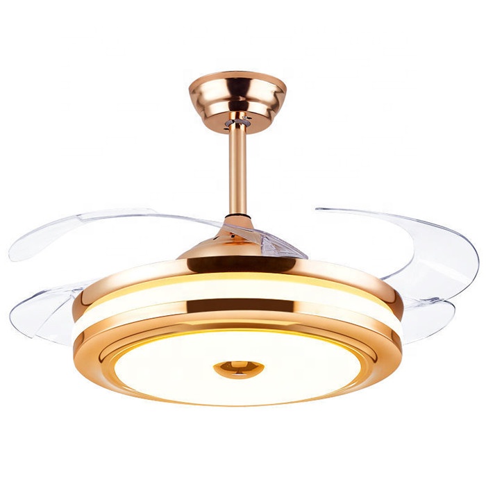 Hanging lamp indoor decoration fancy lights retractable blade for home Gold LED fan pendant light modern