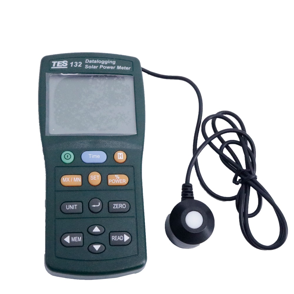TES-132 Handheld Solar Power Meter Tester 400-1Knm Range 2000W/m2 & 634Btu/(ft2*h) Data Logger SD Card 2G USB