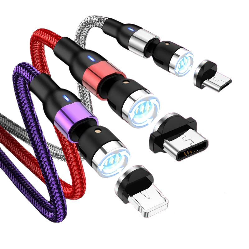Магнитный зарядный кабель Micro USB кабель с разъемом типа C USB кабель 3A Быстрый Магнитный кабель зарядки 540 поверните провод Usbc Type-C 3 в 1 зарядное устройство кабель для Iphone