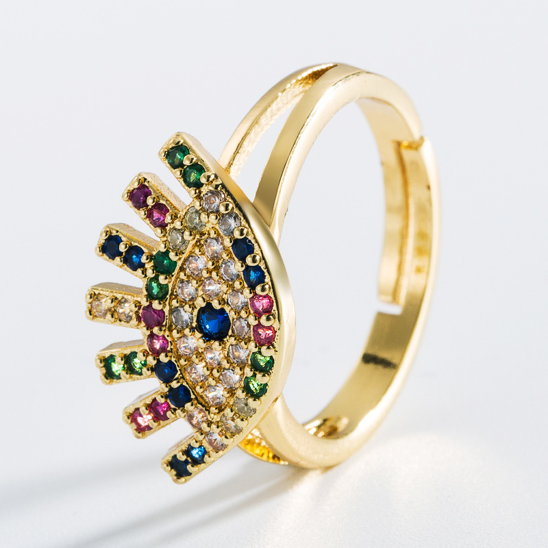 Anxiety evileye evil eye ring adjustable jewelry women 18 k 18k gold plated cz ring enamel turkish male big ring for women men