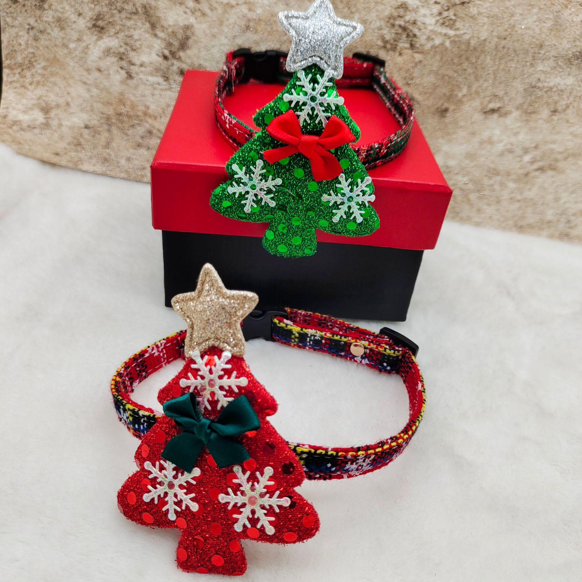 Christmas snowflake pet collar adjustable comfortable plaid dog cat collar pet christmas collar