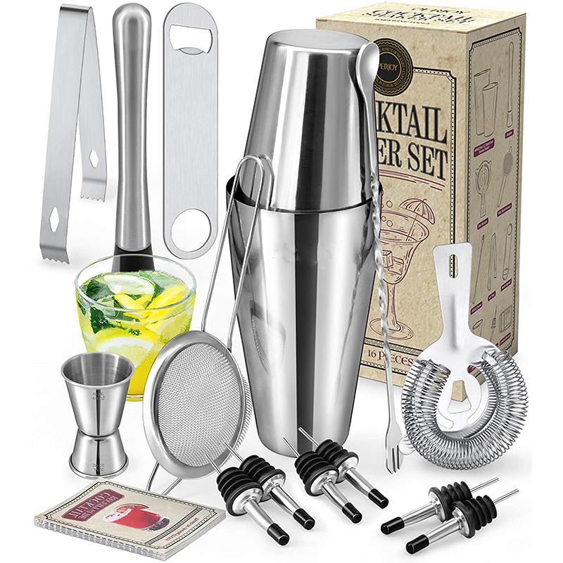 Boston Home Pub Cocktail Making Set 16 Piece Stainless Steel Cocktail Shakers Kit Bar Accessories