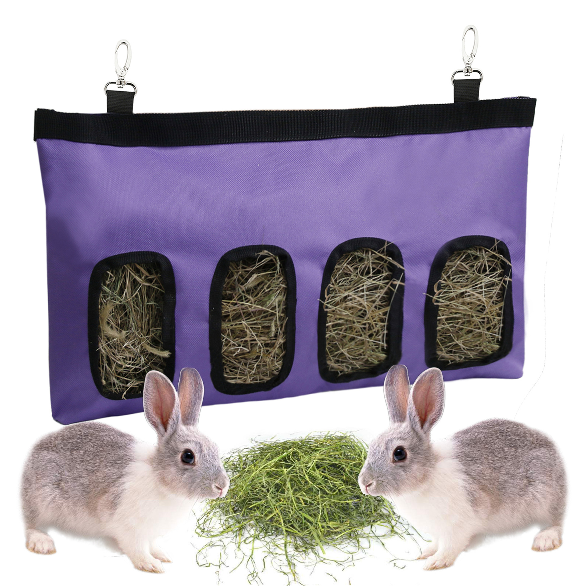 Geerduo Portable 4 Holes Hanging Small Animal Hay Feeder Bag For Guinea Pig Rabbit Chinchilla Hamsters