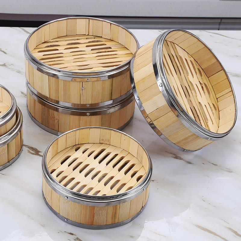 Bambus Stainless China Handmade Net Mat Woven Food Cooker Bamboo Basket Steamer With Stainless Steel