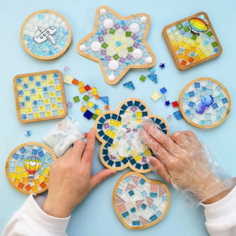 Mosaic Kit Wooden Coaster Mixed Colors Mosaic Glass Pieces DIY Crafts Material Glass Mosaic Tiles for Coaster