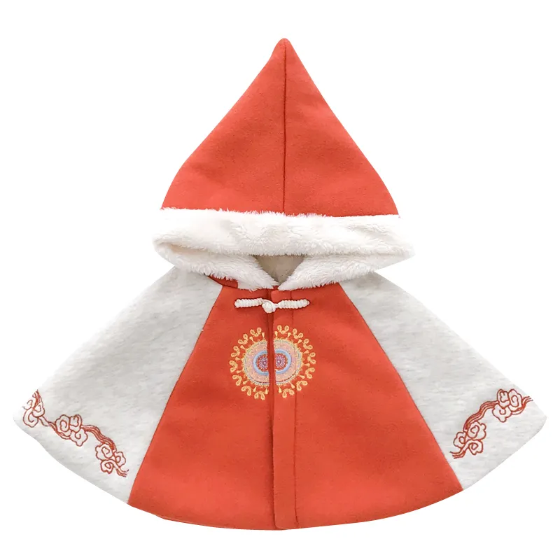 Winter Baby Fleece-lined Cloak Embroidery Hooded Warm Coat Walking Dress