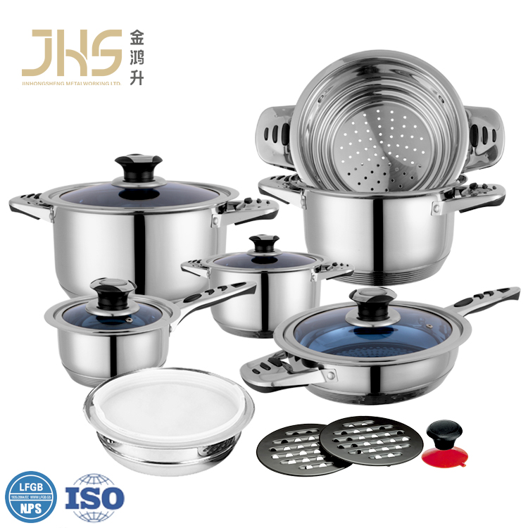 JHS, оптовая продажа, 16 шт., стеклянная крышка, из нержавеющей стали, кастрюли для приготовления соуса, набор посуды