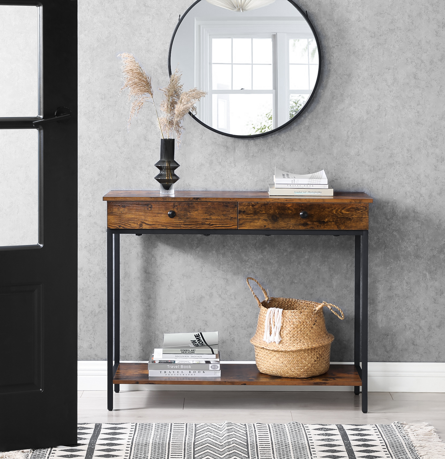 Vasagle LNT86X Wholesale Hallway Entrance Industrial Vintage Rustic Dark Brown Antique Console Table