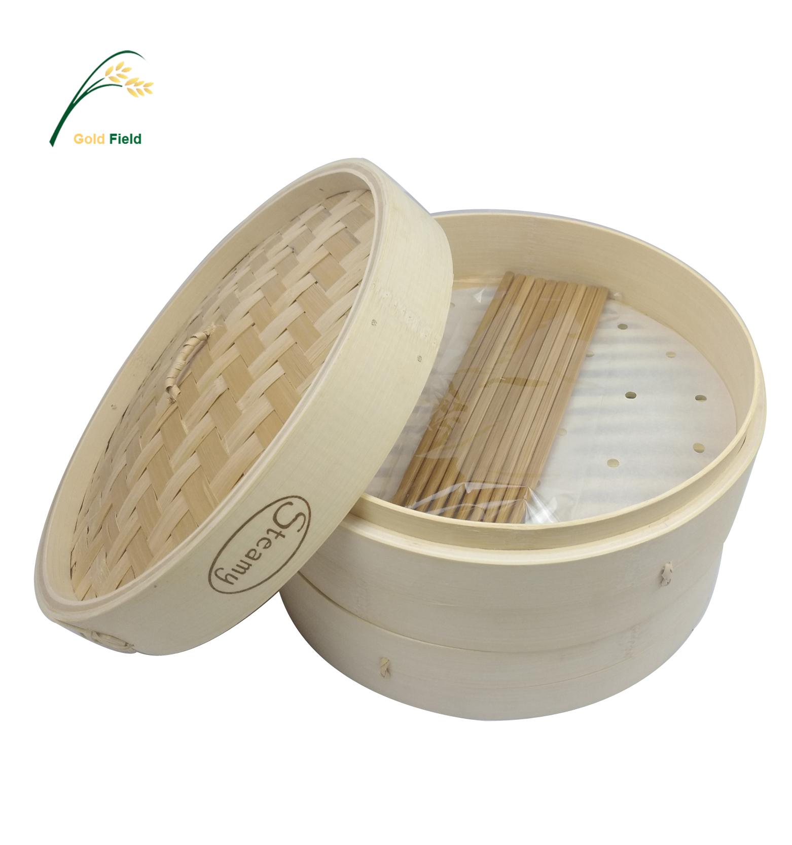 high quality bamboo kitchen cooking steamer vegetable basket with Japanese Sushi chopsticks free