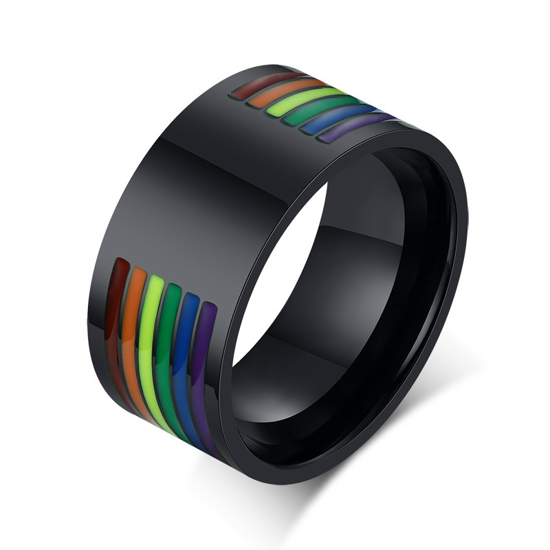 Yiwu Meise Stainless Steel Men's Gay Epoxy Rainbow Ring