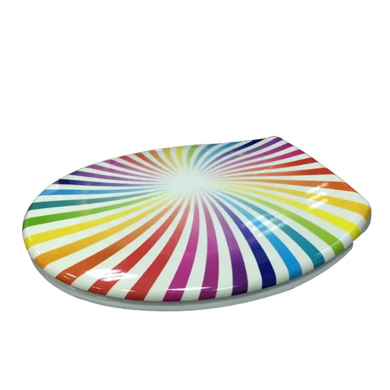 Tropical rainbow toilet seat with soft close hinge