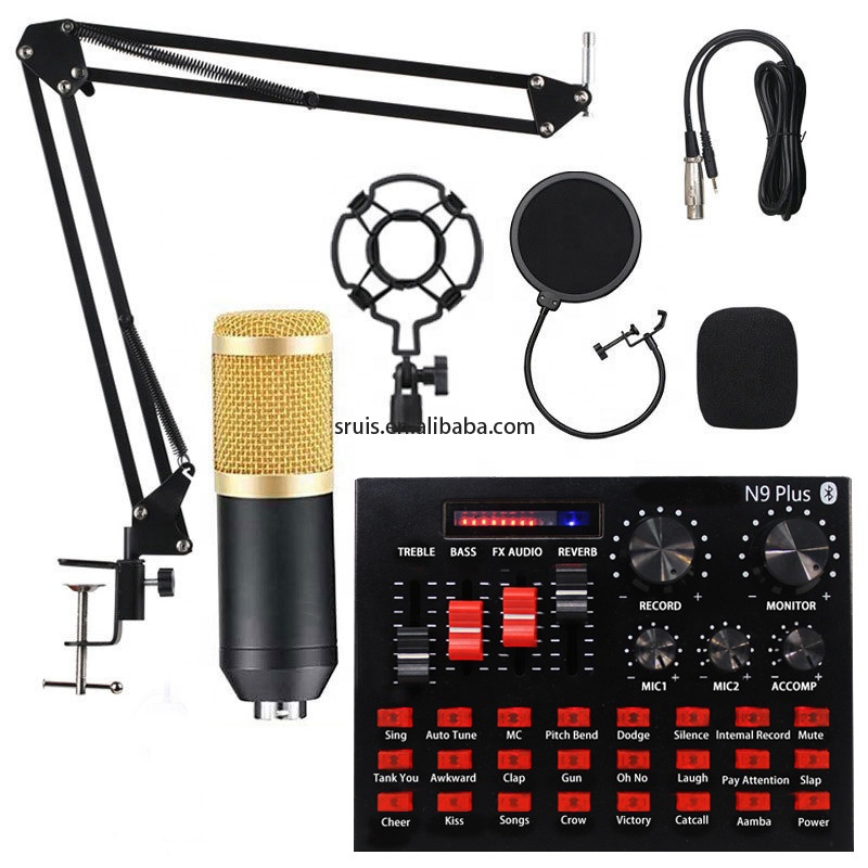 BM800 микрофон N9 Звуковая карта для ПК Игр прямой трансляции dj конденсаторный микрофон стойка USB BT караоке студийная запись профессиональный