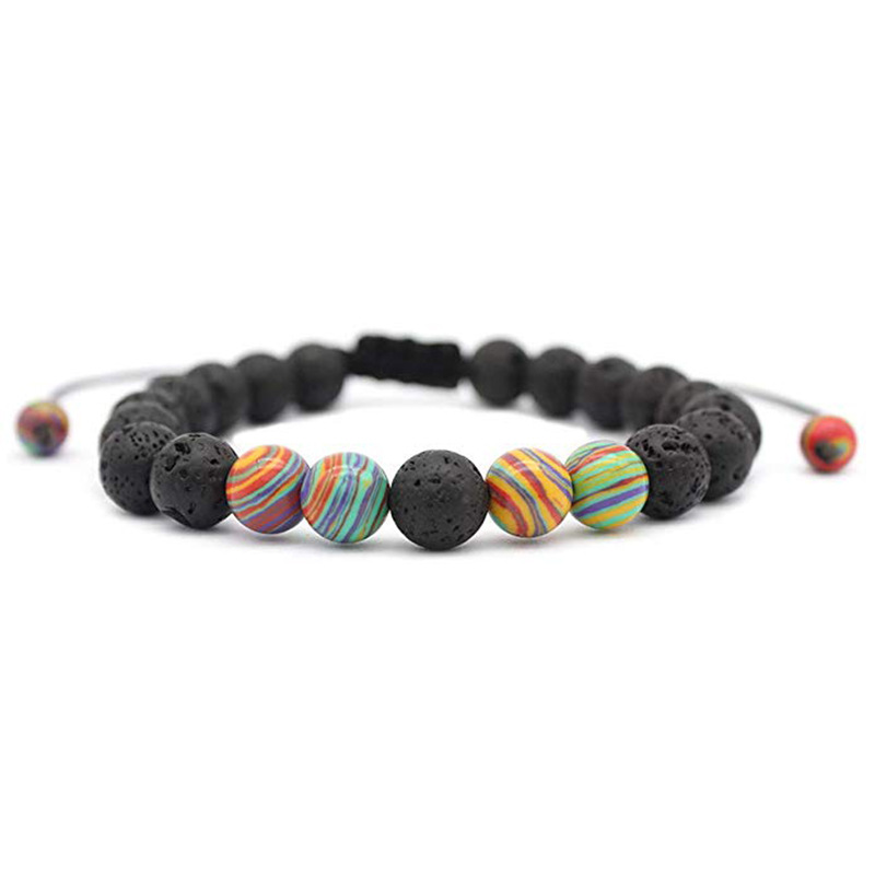 Yoga Prayer Chakra Jewelry Adjustable Natural Lava Stone Bracelet Colorful Striped Malachite Bracelet