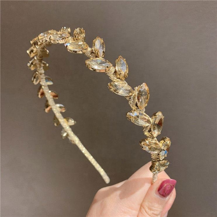 DR.G.TC Korean New Fashion Party Baroque Luxury Greek Style Retro Metallic Leaf Rhinestone Thin Headband