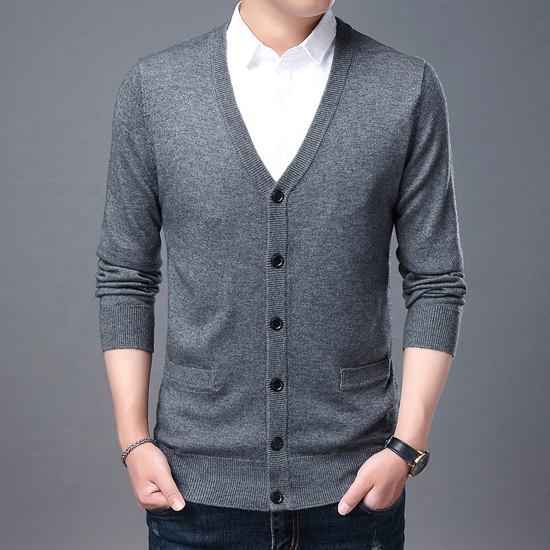 New 2021 Fall Cardigan Buttons V Neck Cardigan Thin Slim Casual Wool Sweater Knit Cardigan Men