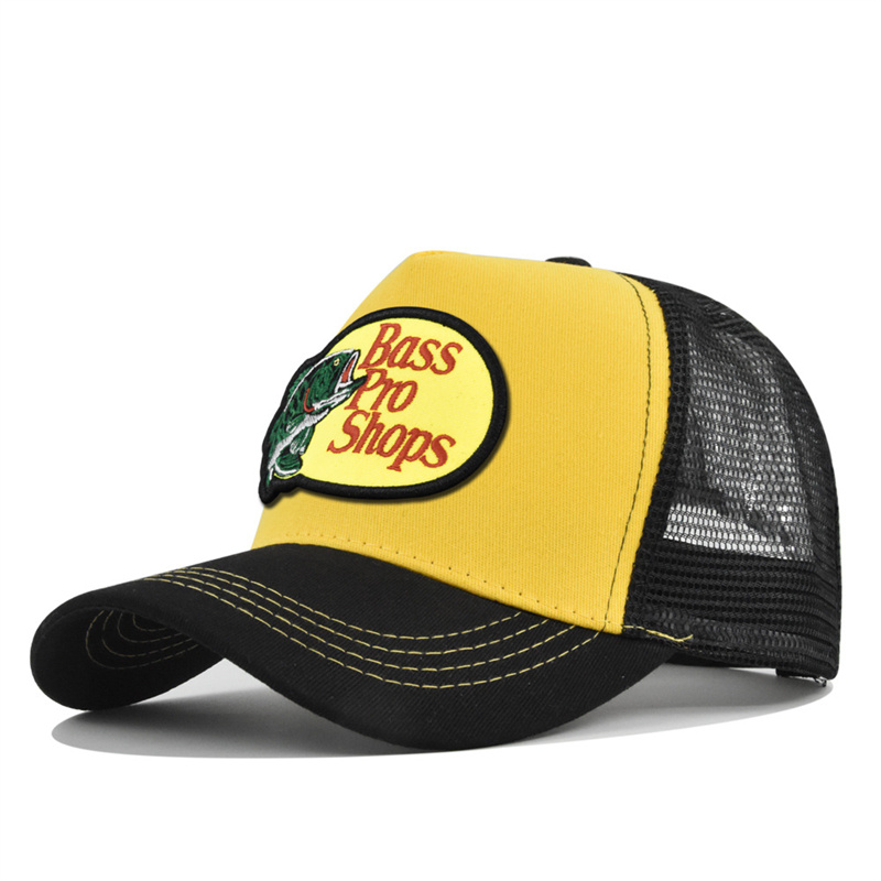 2024 new designs custom logo net back 5 panels high quality embroidery labels patches fish bass baseball caps