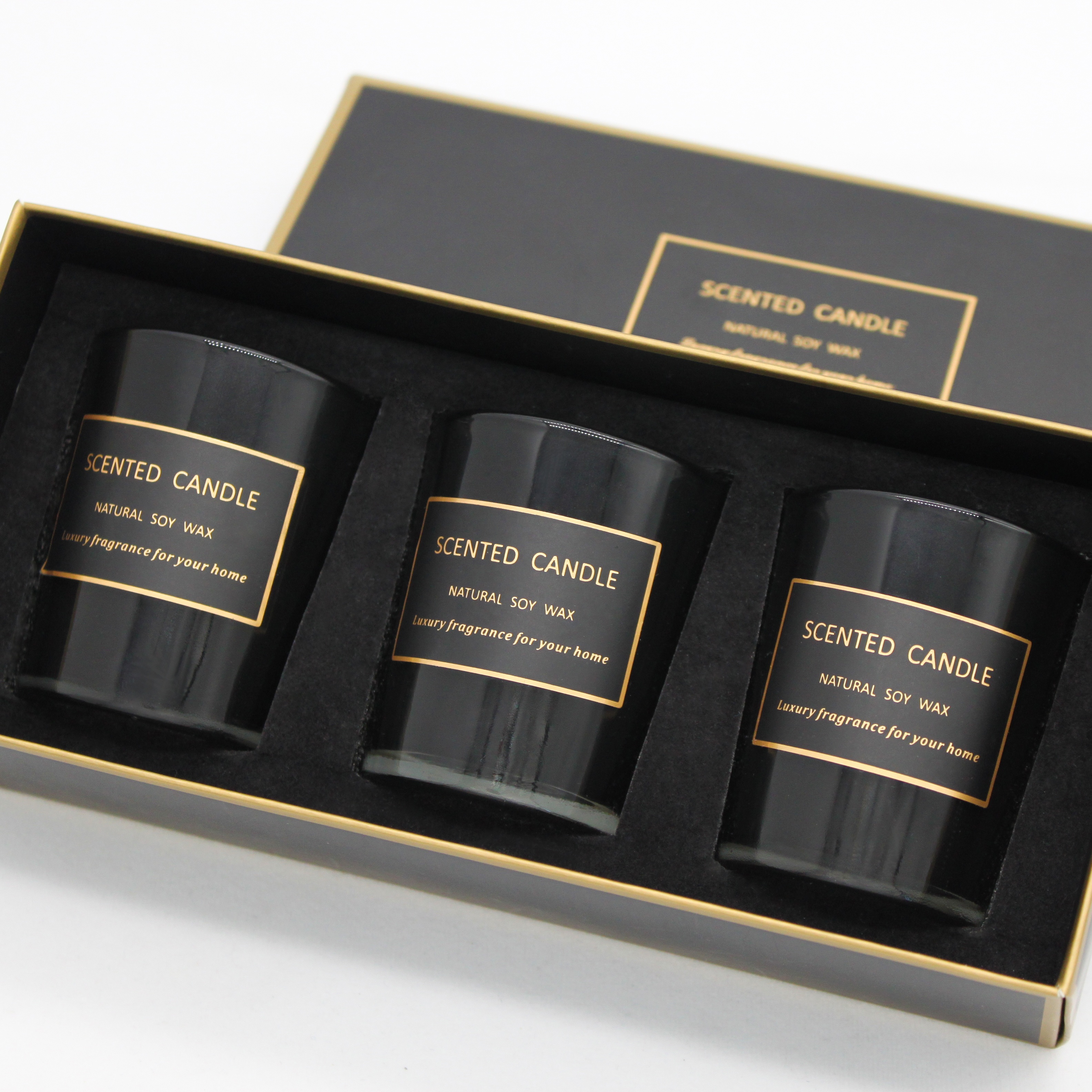 Luxury Decorative 3-Pack Gift Set Box Scented Glass Soy Candle