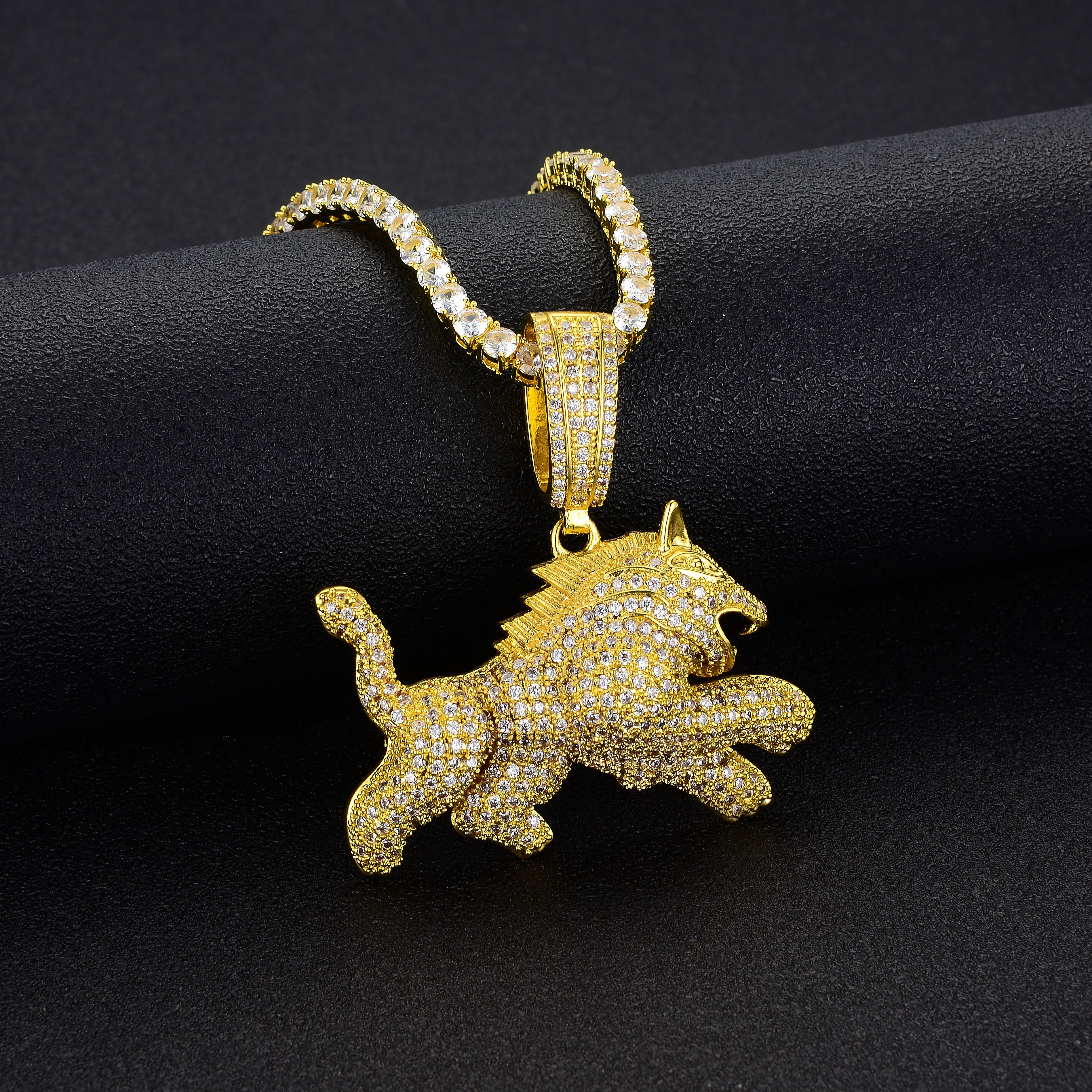Wholesale 24K Gold Pendant For Boy Gold Necklace Jewelry Animal Zircon Pendant Alloy Zircon Hip Hop Wolf Cuban Link