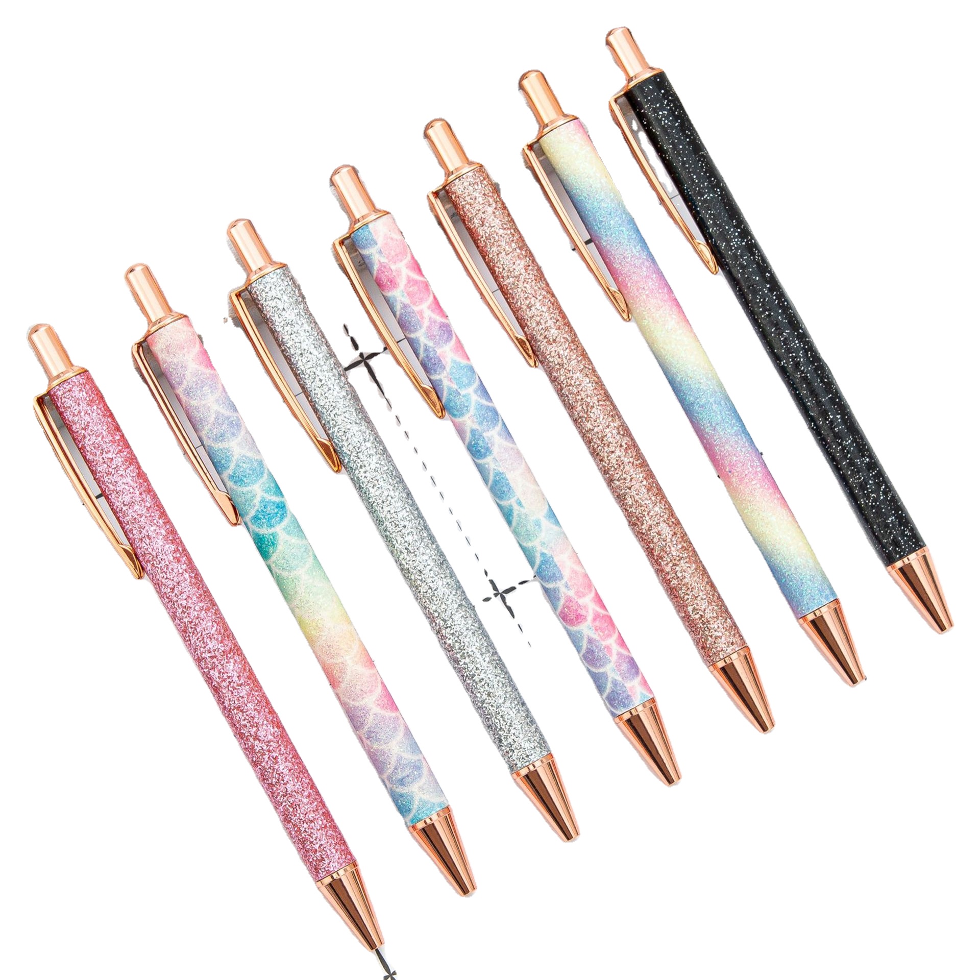 Wholesale Shiny Advertising Custom Logo Click Metal Ballpoint Pen Metal Pen with Glitter Crystal Sparkles