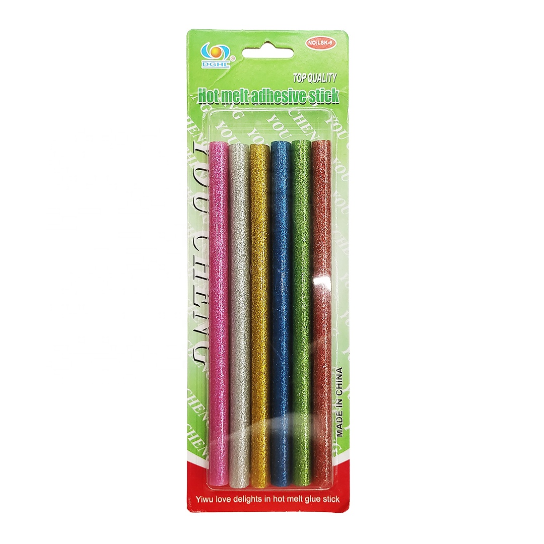 6pcs per bag 6 colors glitter silicone hot melt glue stick 11*180mm