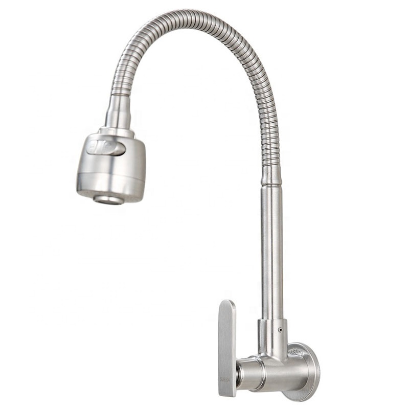 Two Functions 360 Degree Swing Sprayer Flexible Kitchen Faucet Cold Water Wall Mounted Kitchen Faucet Stainless Steel Sink Cock