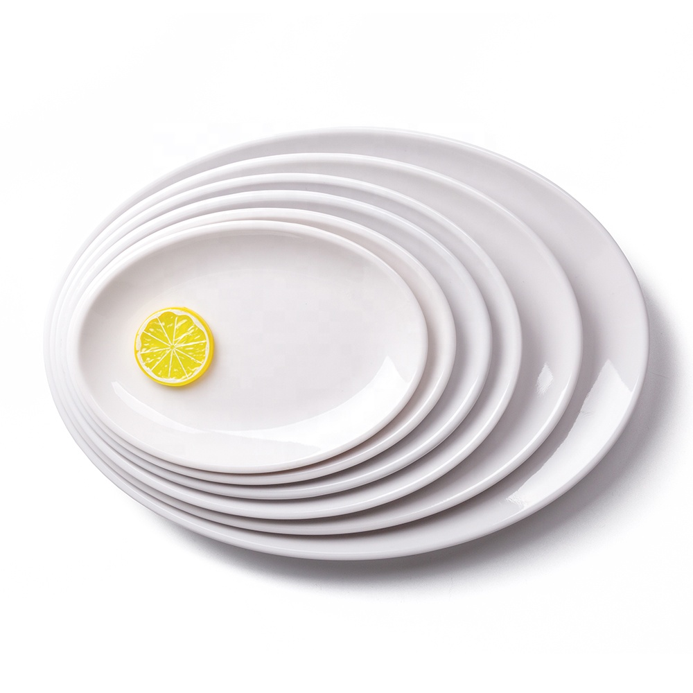 White Melamine Oval Shaped Fish Platters Large Dinner Plates Serving Dishes for Party  Meat  Appetizers  Dessert