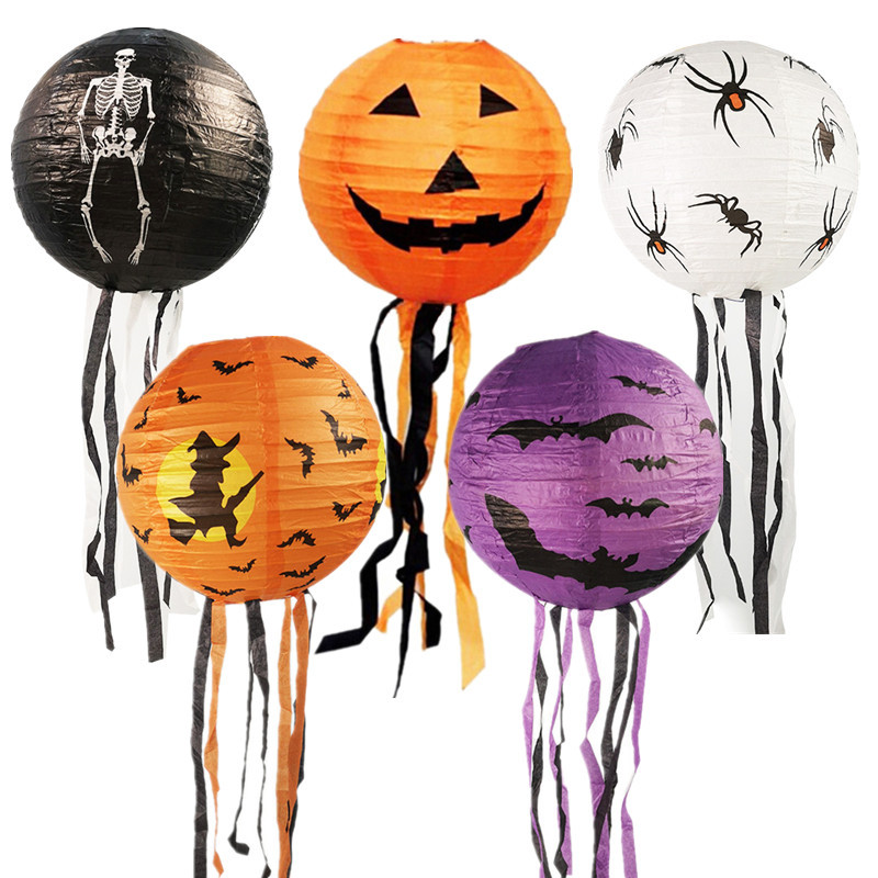 Halloween Decorations Props Ghost Festival Bat Spider Lantern 3D Folding Pumpkin Paper Hanging Lantern