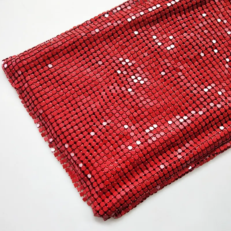 Metallic Spray Paint Dark Red Aluminum Metal Sequin Mesh Fabric For Chain Mail Dress