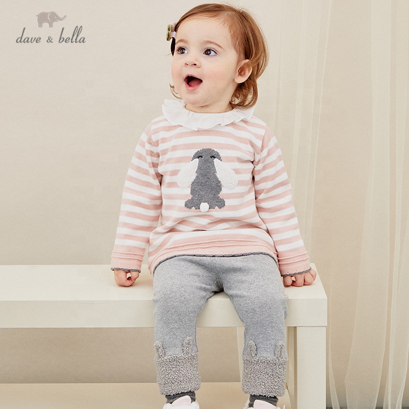 DBH14444 dave bella autumn winter baby solid pullover kids sweater baby outwear baby clothes design knitwear pullover