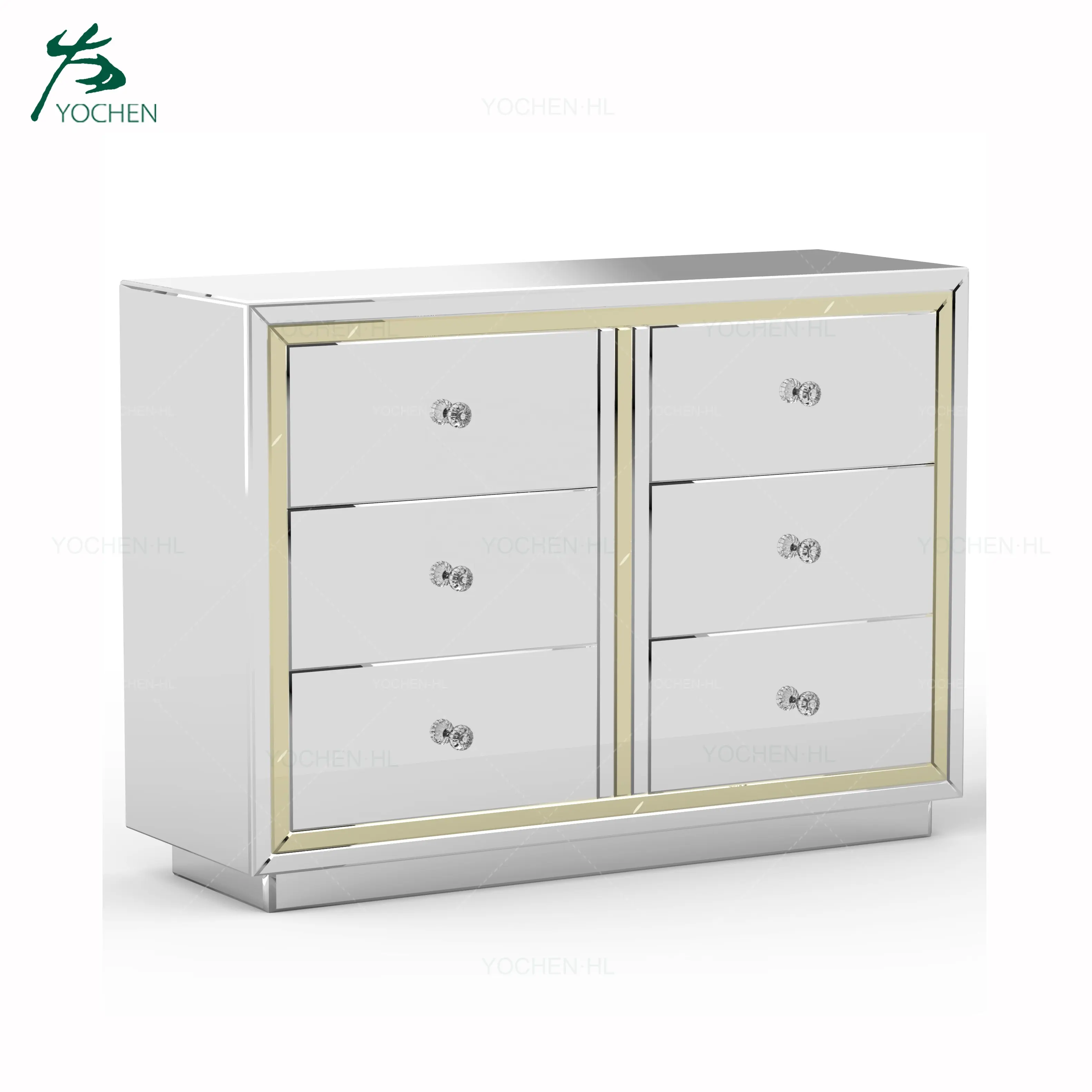 Modern silver mirrored furniture large storage chest of drawer for bedroom living room