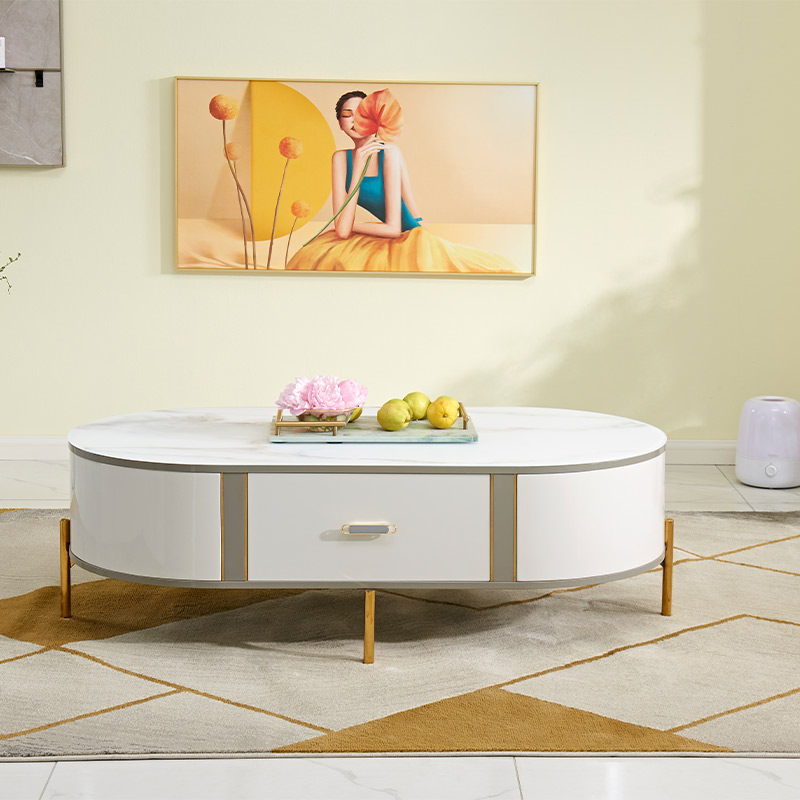 FB0017 quanu luxury round oval sofa coffee table modern glass coffee table