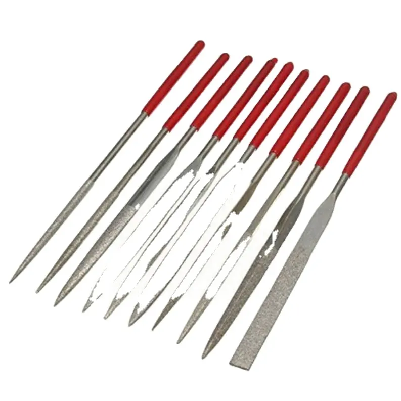 10pcs/set Precision  Needle Files Set 5-1/2-Inch/140x3MM Red Handle for Metal Steel Glass Tile Stone