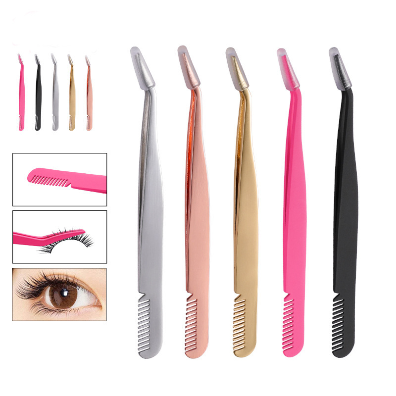 2021 custom logo eyelash tweezers lash applicator curved tweezers for eyelashes