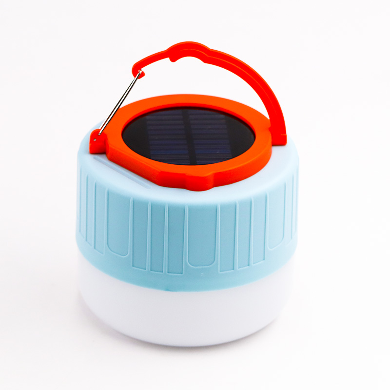 GOLDMORE8 Solar and USB Rechargeable Camping Light with Handle Hook Power Indicator Input and Output Battery Powered