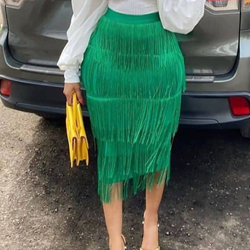 Bodycon High Waist Stretch Sheath Fringe Pencil Tassel Girl Skirts