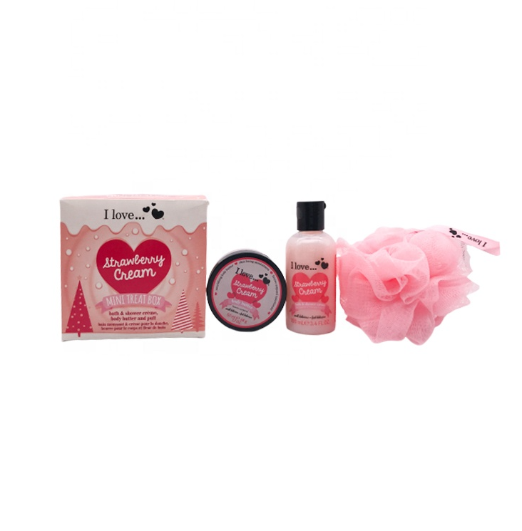 Longrich Factory Supply Chain OEM Private Label 100ml Strawberry Bath Shower Cream 50ml Body Butter Travel Shower Set Gift Box