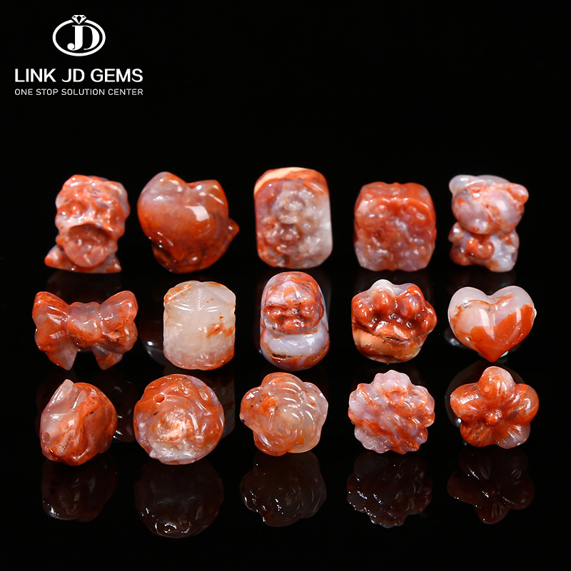 JD GEMS Semi Precious Gemstone Carved Natural China Red Jade Stone PIXIU Rose Bowknot Cat Paw Wing Charm Bead for Jewelry Making