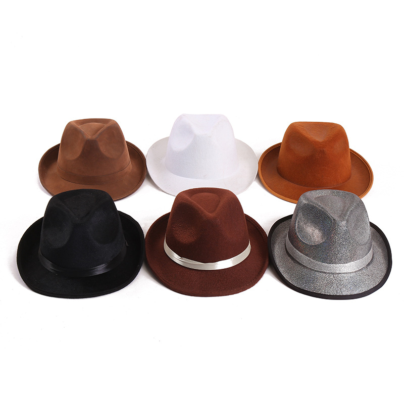 Autumn and winter woolen jazz top hat with ribbon edge men's black hat